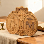 Miraculous Medal Wood Carving Decor - Medal of Our Lady of Graces - design detail