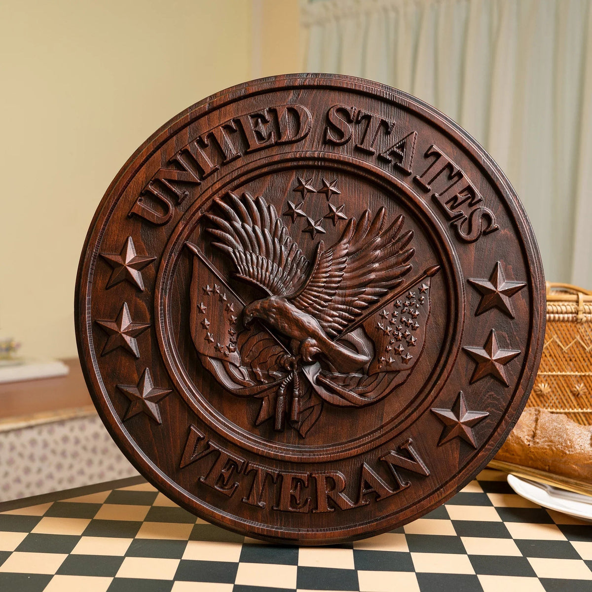 "I'm a Veteran" Roundel Woodcarving - A Tribute to All Veterans wooden home decor product image