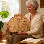 Miraculous Medal Wood Carving Decor - Medal of Our Lady of Graces - design detail