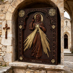 The Sacred Heart and Divine Mercy Jesus Christ Wood Wall Plaque - craftsmanship detail
