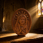 Our Lady in Tears and Prayer with a Nine-Star Halo — Hand-Carved Beechwood Statue - craftsmanship detail