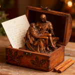 Michelangelo's Madonna and Child of Mercy Wooden Tabletop Arrangement - size and finish detail