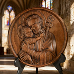 Joseph and Baby Jesus wood carving plaque - Father‘s day gift - Christian gift presentation