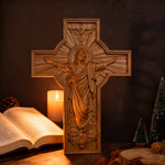 Ascension of Jesus wood carving cross - design detail