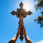Wood Carving of Jesus Cross with St. Benedict's Exorcism - design detail