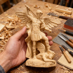 Boxwood Archangel Michael Carving: A Christmas Gift of Divine Protection - size and finish detail