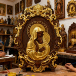 Mother Mary with Baby Jesus Wood Carving Decor - side view