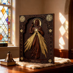 The Sacred Heart and Divine Mercy Jesus Christ Wood Wall Plaque - Christian gift presentation