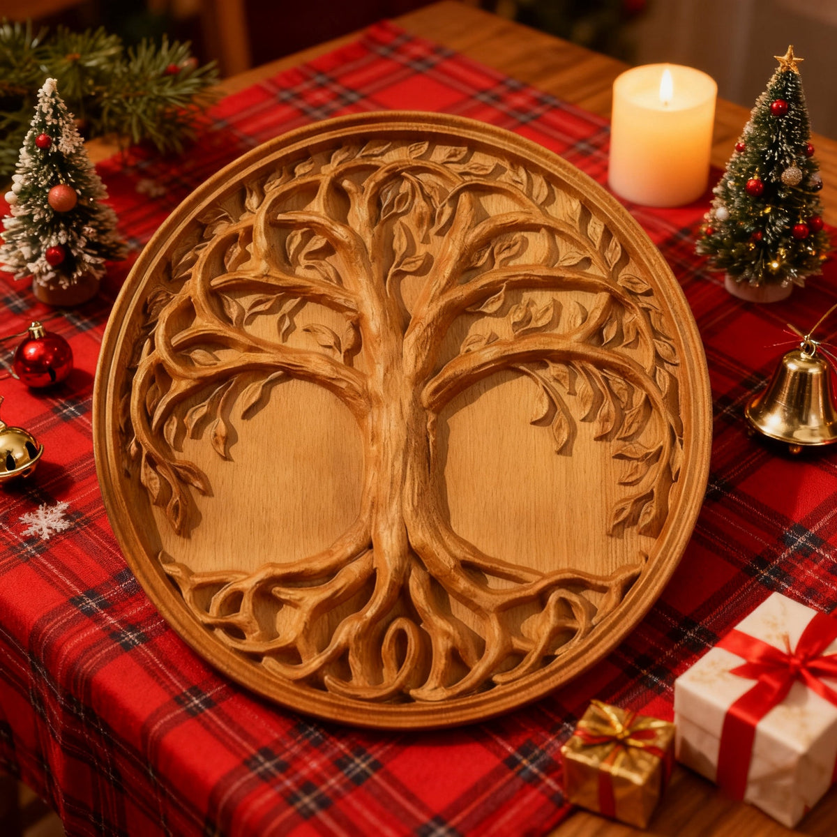 Tree of Life Wood Wall Art Decor Best Christmas Gift - With Free Stand - design detail