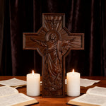 Ascension of Jesus wood carving cross - side view