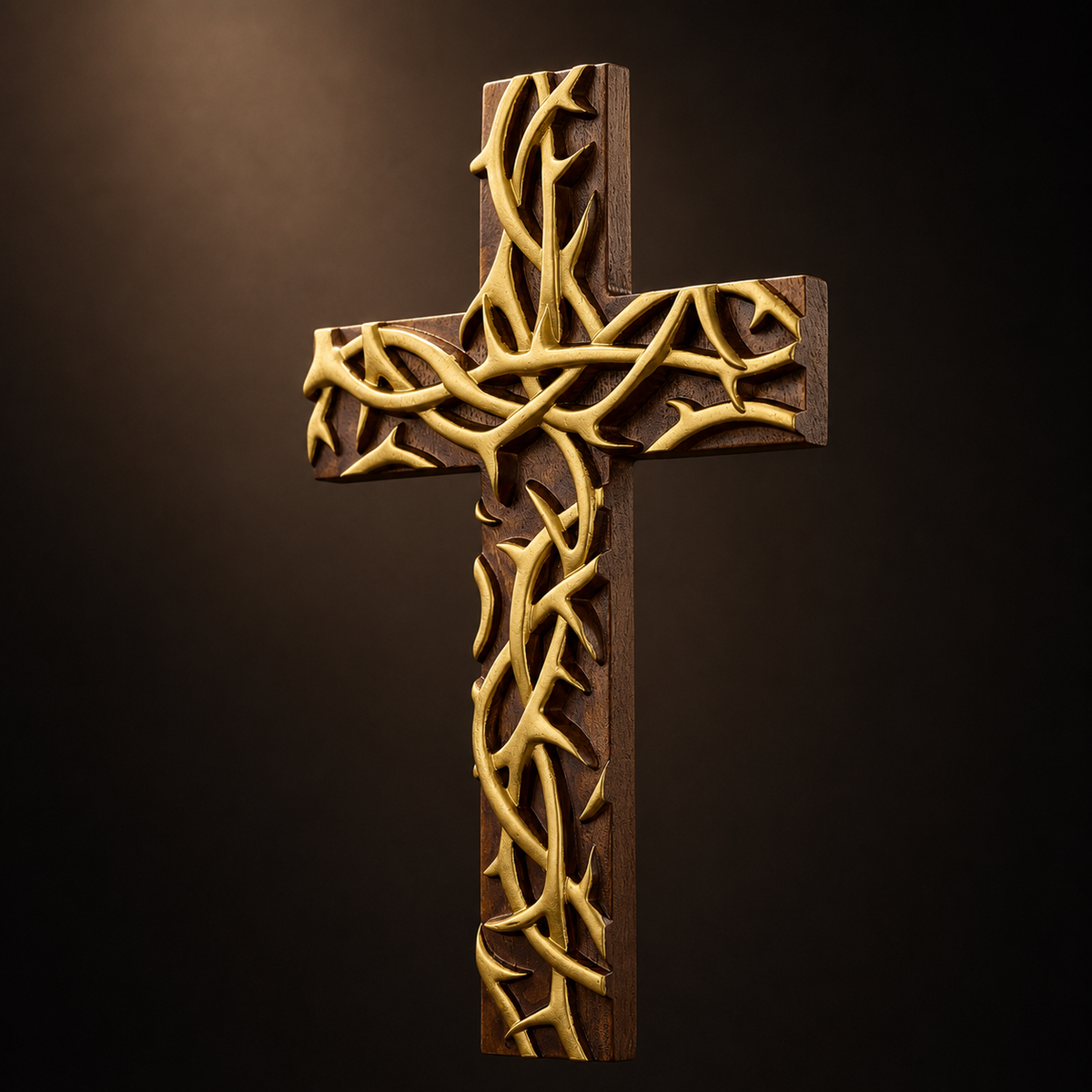 Hand-Carved Beechwood Crown of Thorns Wall Cross - product view