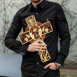 Holy Grail Wood Craving Cross-Handmade Religious Medal Gift - mokarve