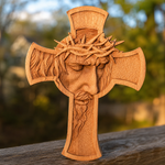 Sacred Thorn Crown Wooden Cross ✝ | Hand-Carved Beechwood Crucifix with Crown of Thorns - craftsmanship detail