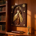 The Sacred Heart and Divine Mercy Jesus Christ Wood Wall Plaque - Christian gift presentation