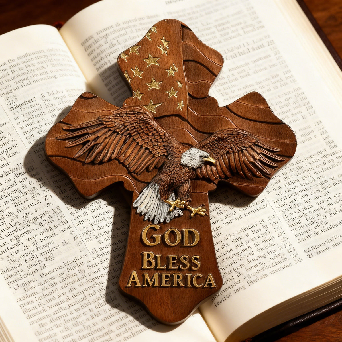 American Eagle Wooden Cross – God Bless America - product view