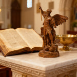 Boxwood Archangel Michael Carving: A Christmas Gift of Divine Protection - side view