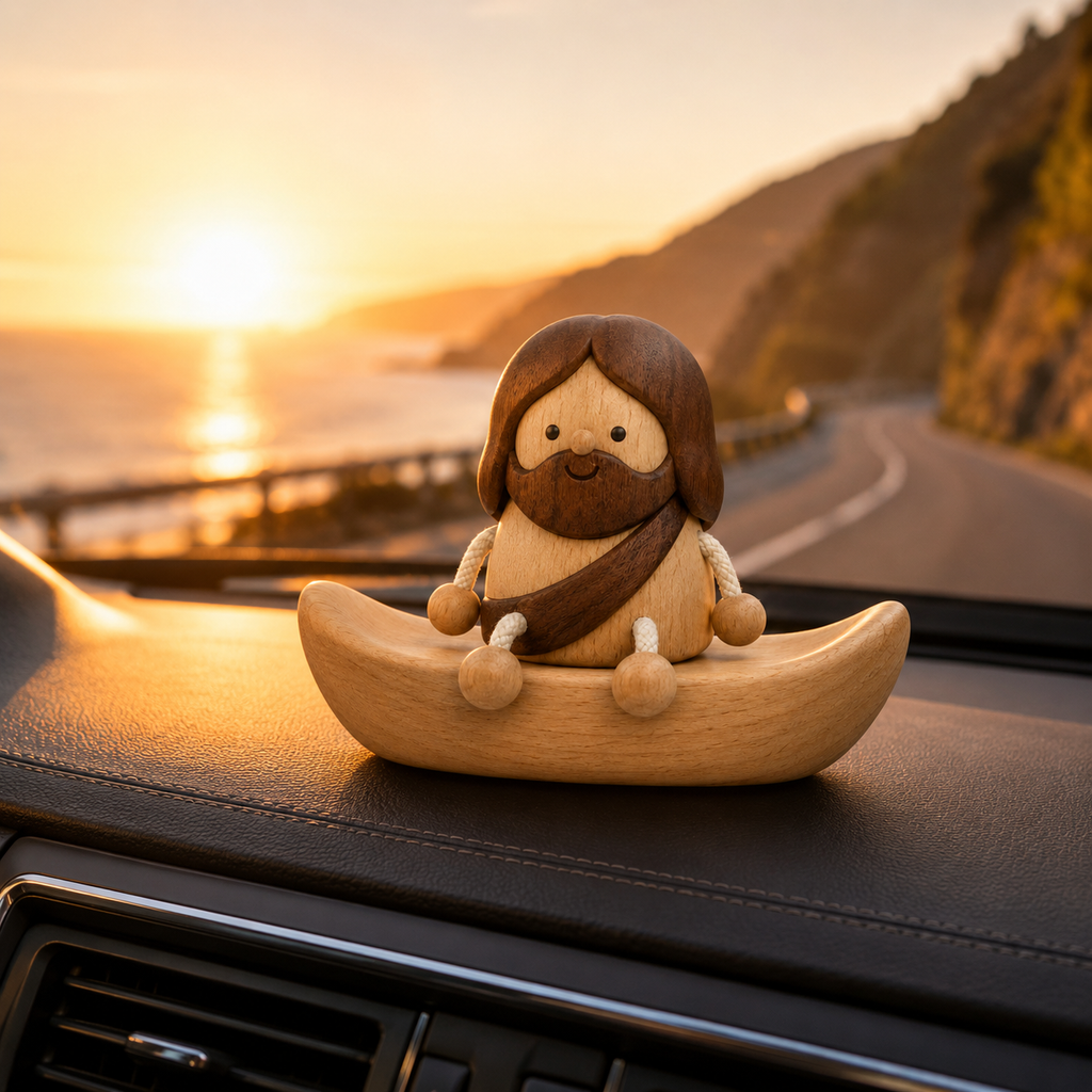 Wooden Jesus Dashboard Decor with Hidden Parking Number Display