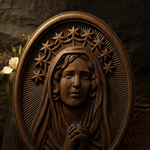 Our Lady in Tears and Prayer with a Nine-Star Halo — Hand-Carved Beechwood Statue - craftsmanship detail