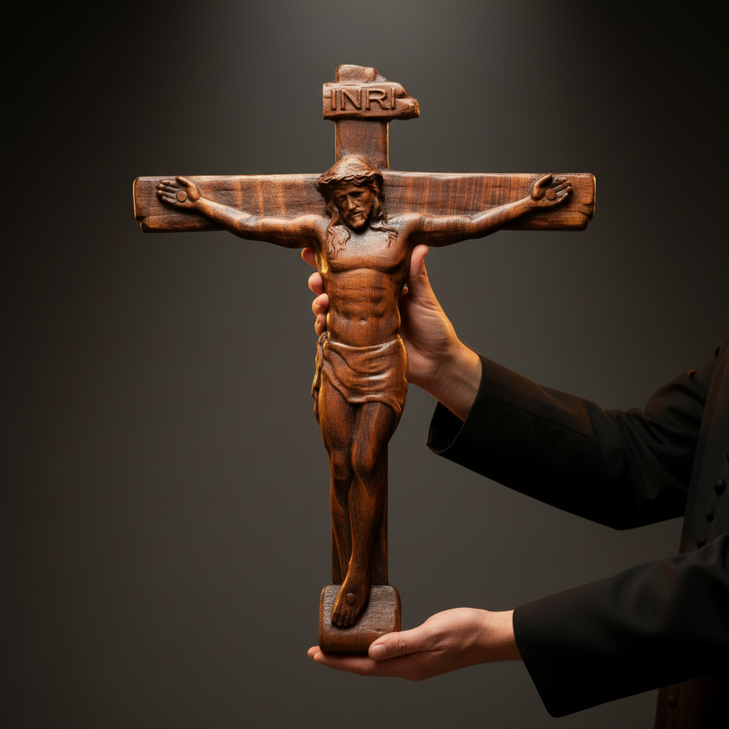 Sacred Art Crucifix: Devotionally Hand-Carved Solid Wood Cross, A Testament of Divine Love & Sacrifice for Christian home decor and...