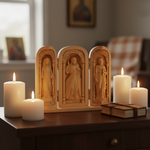 Hand-Carved Travel Triptych Altar: The Holy Family at Your Side - Christian gift presentation