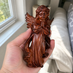 Hand-Carved Praying Angel Figurine – 6 Inch Solid Wood Statue for Christian Home Blessings