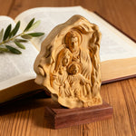 Southern European Boxwood Holy Family Blessing Ornament - Engraved with Your Surname - product view
