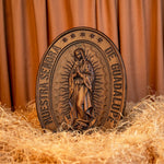 Retro Color Our Lady of Guadalupe Wood Carving -The patron saint of Mexico, America and unborn children - mokarve