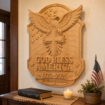 God Bless America Eagle Cross Wood Plaque - product view