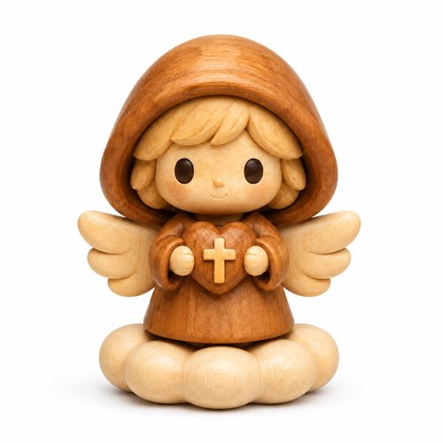 Wooden Angel Blessing Figurine – Original Wood Inlay Craft Gift Decor