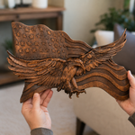 Eagle & Flag Wood Wall Plaque - Handcrafted American Heritage Tribute - product view