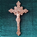 Wood Carving of Jesus Cross with St. Benedict's Exorcism - mokarve