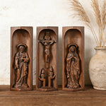 Beech Wood Holy Family Altar Decor - Handcrafted Christian Prayer Desktop Gift - design detail