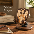 Guardian Angel Wooden Phone Stand – Original Wood Inlay Desk Holder