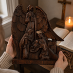 Hand-Carved Holy Family & Guardian Angel Solid Wood Statue: A Faith Artwork Anchoring Divine Blessings for Your Home