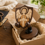 Black Walnut “Archangel Michael” Adjustable Phone Stand—A Faith-Inspired Wooden Desktop Stand - gift presentation