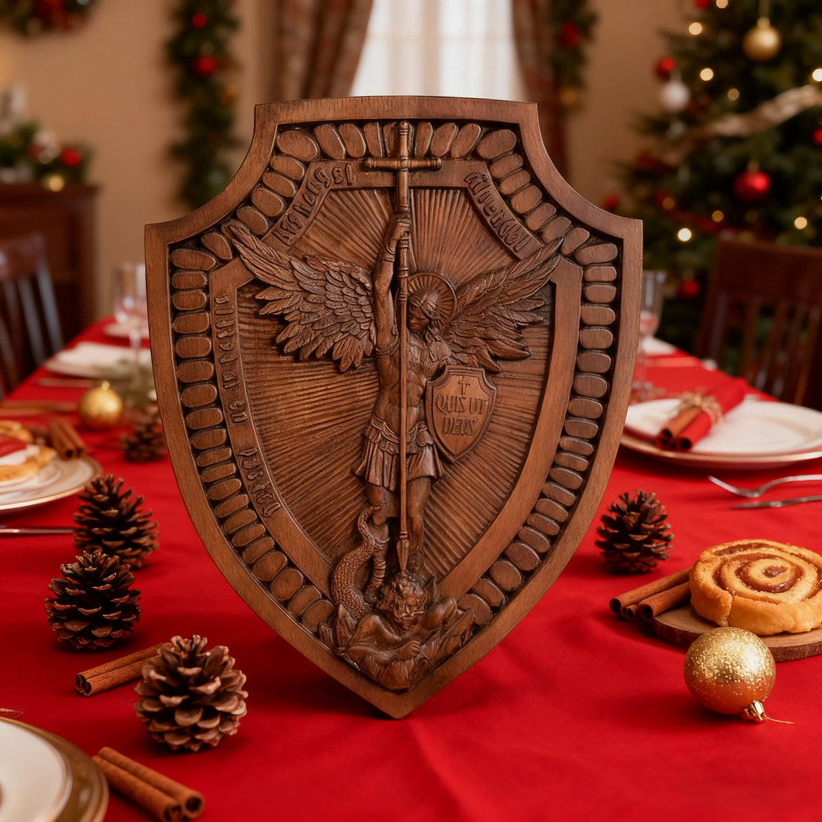 Archangel Michael Beechwood Carving - craftsmanship detail