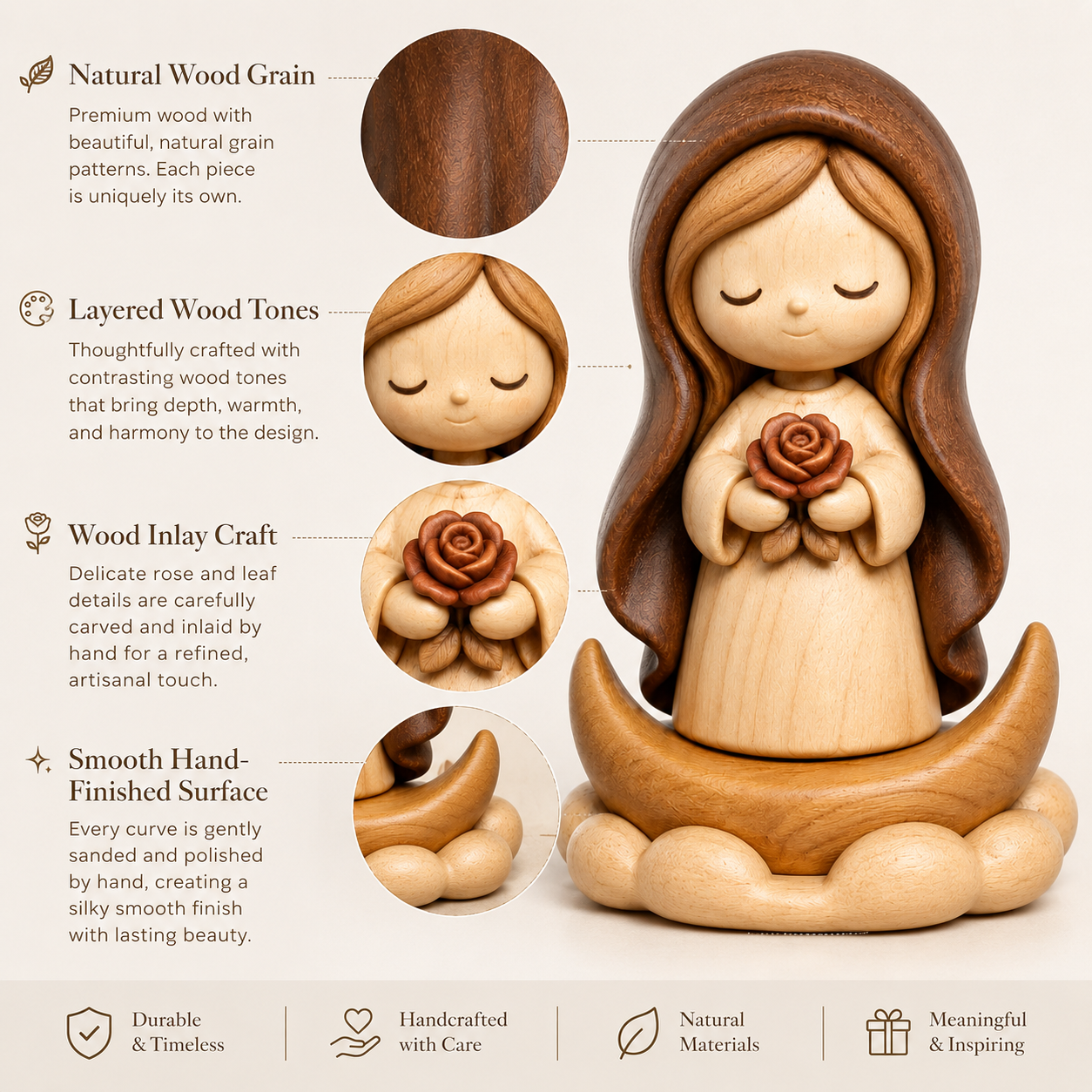 Original Wooden Virgin Mary Blessing Decor
