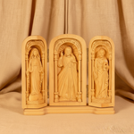 Hand-Carved Travel Triptych Altar: The Holy Family at Your Side - design detail