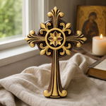 Beechwood Ornate Cross – Gold Accented Christian Wall Cross