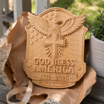 God Bless America Eagle Cross Wood Plaque - design detail