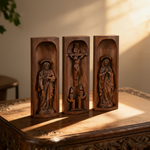 Beech Wood Holy Family Altar Decor - Handcrafted Christian Prayer Desktop Gift - size and finish detail