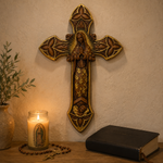 Hand-Carved Beechwood Our Lady of Guadalupe Wall Cross – Catholic Christian Home Décor