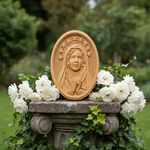 Our Lady in Tears and Prayer with a Nine-Star Halo — Hand-Carved Beechwood Statue - Christian gift presentation