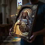 Immaculate Heart of Mary Hand-Carved Beech Wood Sculpture | Sacred Home Altar Ornament - size and finish detail