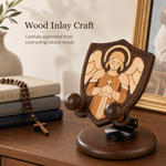 Saint Michael Wooden Phone Stand – Handmade Wooden Faith Gift