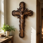 Hand-Carved White Ash Wood Cross - Sacred Christian Home Altar Decor for Christmas & Spiritual Gifting
