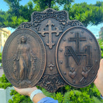 Miraculous Medal Wood Carving Decor - Medal of Our Lady of Graces - mokarve