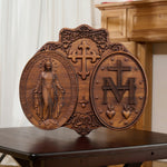 Miraculous Medal Wood Carving Decor - Medal of Our Lady of Graces - design detail