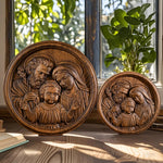 Holy family wood carving plaque - Best wall decor for home - mokarve