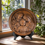 Holy family wood carving plaque - Best wall decor for home - mokarve